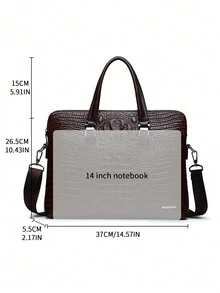 Men's Commuter Briefcase, High-End Crocodile Embossed Handbag, Men's One Shoulder Bag, Large Capacity New Business Computer Bag, Fashion Random Crocodile Texture Square Bag With Detachable Shoulder Strap, Messenger Bag, Gift For Men - Brown - View 4