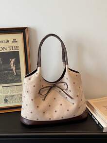 1pc Girls Polka Dot Suede Magnetic Closure Fashion Shoulder Bag, Suitable For All Seasons Daily Use, Without Pendant - A - View 12