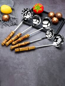 1 muỗng múc canh bằng thép không gỉ cán tre, muỗng lọc dùng cho khách sạn, nhà hàng, lẩu, mì. - Nhiều màu - Xem 12