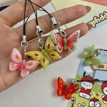 5 pièces Pendentif de téléphone en résine avec fruits et papillons, Charm de téléphone mignon, Accessoire de téléphone pour fille douce, Convient pour téléphone, appareil photo, sac à dos, cadeau pour amis et couples - Lanière pour téléphone papillon fruitier - Voir 2