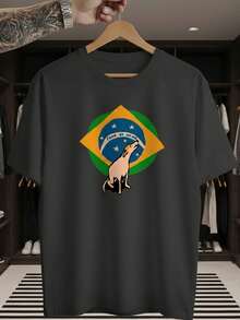 Stylish Sports T-Shirt For The Brazil World Cup Fans - Road To The Hexa (Brazil's Sixth World Cup Title) - Caramel Color - Short Sleeve - Men's/Women's - 100% Cotton - Casual - Crew Neck - 黑色 - 查看 1