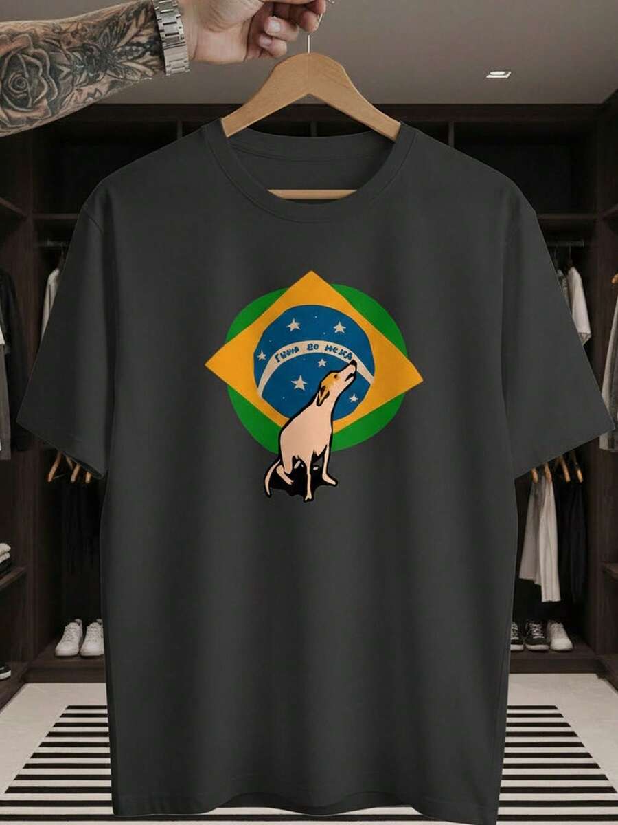 Stylish Sports T-Shirt For The Brazil World Cup Fans - Road To The Hexa (Brazil's Sixth World Cup Title) - Caramel Color - Short Sleeve - Men's/Women's - 100% Cotton - Casual - Crew Neck - 黑色 - 查看 1