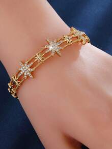 1 buah Gelang Bangle Terbuka Dua Lapis Elegan dan Romantis dengan Hiasan Berlian Imitasi Penuh, Cocok untuk Bepergian, Jalan-jalan, Kencan, atau Hadiah untuk Teman - gelang - View 3
