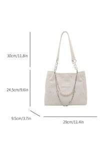 PU Chain Tote Bag With Pendant - White - View 9
