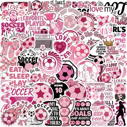 50 piezas Pegatinas de fútbol rosa de dibujos animados, estilo graffiti lindo para manualidades DIY, guitarra, taza, casco, decoración creativa de vacaciones papelería libro de sticker estikers
