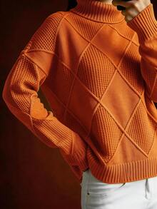 Plus Size Solid Color Turtleneck Long Sleeve Sweater, Autumn/Winter - Orange - View 3