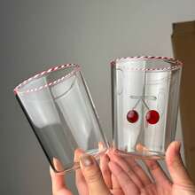 Cherry Glass Cup, High-Borosilicate Heat-Resistant Minimalist Creative Drinking Glass, Suitable For Milk Tea, Elegant Breakfast Cup, Retro Unique Minimalist Heat-Resistant Glass, American Iced Coffee Cup, Large Capacity Soda Water Cup, Beverage Cup, Milk Cup, Coffee, Christmas Gift, Water Bottle, Mug, Glass Cup, Back To School - Multicolor - View 11
