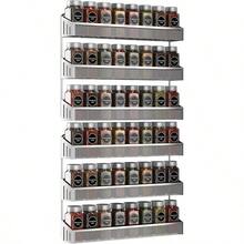 Hanging Spice Rack Wall Mounted, Narrow Spice Storage Rack, Suitable For Jar Storage, Kitchen, Cabinets Or Cabinet Doors - Silver - View 1