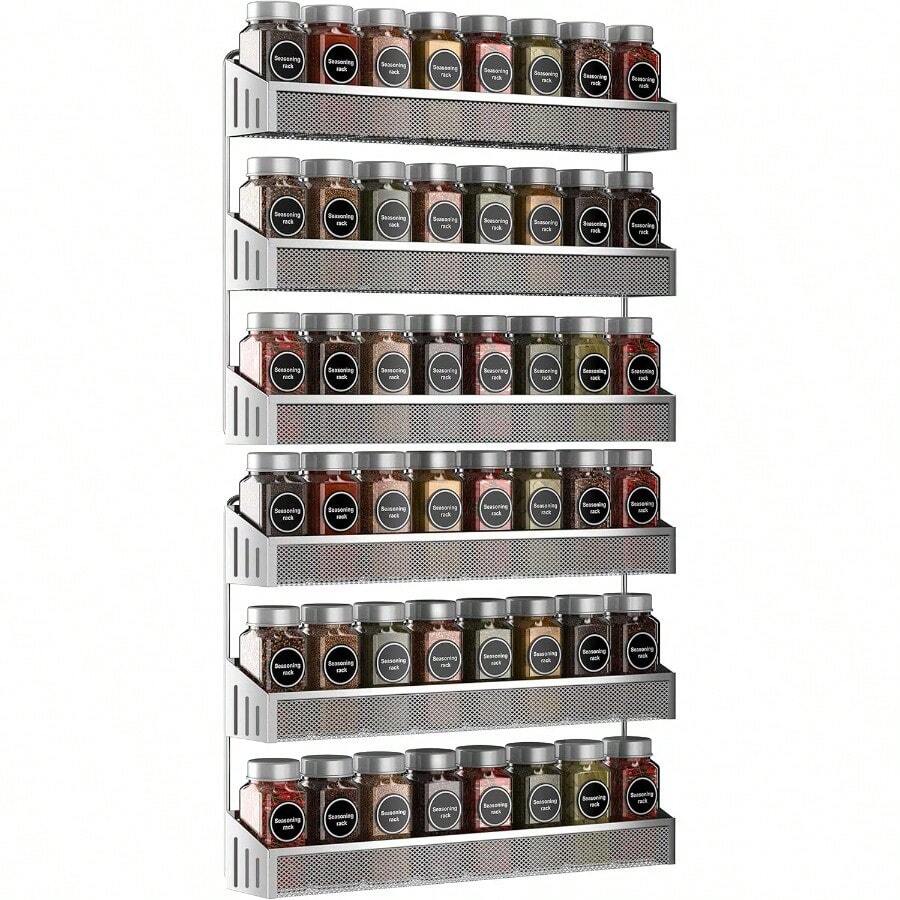 Hanging Spice Rack Wall Mounted, Narrow Spice Storage Rack, Suitable For Jar Storage, Kitchen, Cabinets Or Cabinet Doors - Silver - View 1