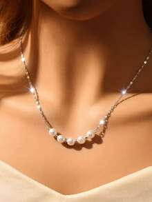 1pc S925 Sterling Silver Pearl Pendant Necklace, Korean & Japanese Style, Women's Luxury Minimalist Elegant Elegant Fashion Delicate Clavicle Chain, Suitable As Mother's Day, Valentine's Day Perfect Neck Decor Gift - Pearl - View 12