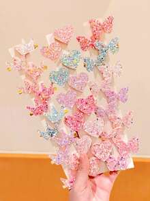 18pcs/Set Colorful Glitter Hair Clips Set, Includes Crown, Heart, Butterfly & More Designs - Suitable For Girls, Can Add Sweet & Lively Vibe To Daily, School, Party, Holiday Hairstyles, Great Gift For Mother's Day - Multicolor - View 3