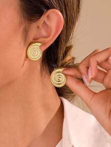 6/18pcs Fashionable New Starfish, Seashell, Smooth Water Drop & Dimpled C-Shape Gold Earrings & Studs Set, Suitable For Summer Travel & Vacation - Gold - View 4