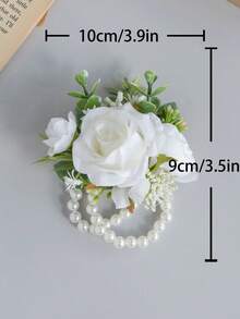 Set di polsini con fiori di rosa per matrimoni, corsage da polso con catena di perle per spose, damigelle, balli di fine anno, cerimonie di premiazione, feste di anniversario, cene formali, feste in spiaggia e accessori fotografici, adatto per l'estate - Multicolore - Visualizzare 9