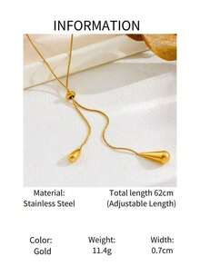 1 pieza Collar colgante de acero inoxidable con diseño de gota de agua minimalista de alta gama y estilo retro - Amarillo Oro - Ver 2