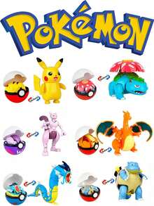 pokemon 正版宝可梦变形精灵球人偶套装，可收藏的口袋妖怪动漫玩具，包括喷火龙、水箭龟、超梦等，互动变形玩偶模型，理想的桌面摆件和动漫爱好者及粉丝收藏礼物 - 彩色 - 查看 8