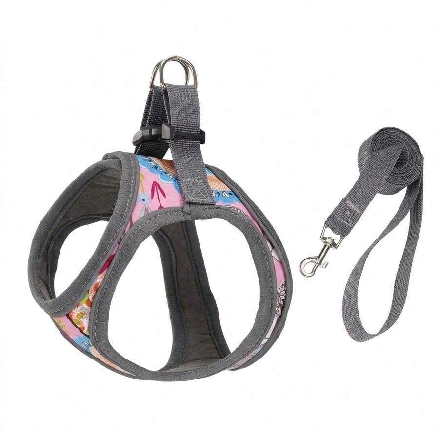 2pcs Reflective Pet Leash And Harness Set, Soft Breathable Mesh Vest With Bright Reflective Stripes And Dual Metal D-Rings, Comfortable Non-Choke Dog/Cat Walking Harness, Multiple Colors Available