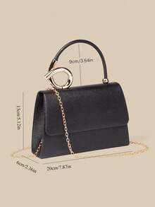 1 Piece White PU Material Flap Clutch Bag With Luxury Metal Decoration, Showing Fashion And Elegance, Suitable For Holding, Carrying, Wearing On The Shoulder Or Crossbody, P - 黑色 - 查看 6