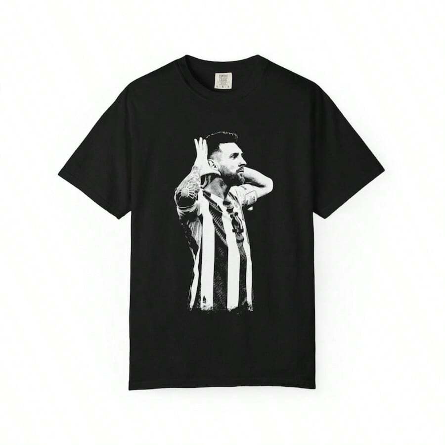 Vintage Lio Nel M Essi Shirt - Football, Soccer Custom Vintage Design, High Quality T Shirt, Argentina - Schwarz - Übersicht 1