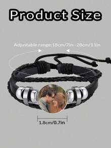 1pc Personalized Picture Bracelet, Custom Bracelet For Boy Girl Couple, Personalized Photo Leather Bracelet, Black Braided Leather Bracelets Back To School Winter Gift Ideas Boy Girl Valentine's Day,Letter,Engraved,Ornamental,Exquisite,Stylish,Modern,Custom,Personalised,Unique,Customized,Baby Gifts,Ideal Gifts For Him,Ideal Gifts For Her,Son,Daughter,Customized Teen Fashion Jewelry,Warm Ambience,Easy Comfort,Birthday Gift,Rave Accessories - Black - View 4