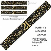 1pc 9ft Shiny Bubble Theme Banner, Suitable For 16th, 18th, 21st, 30th, 40th, 50th, 60th, 65th, 70th, 80th, 90th Birthday, Black Gold Holographic Birthday Party Decor - Multicolor - View 15