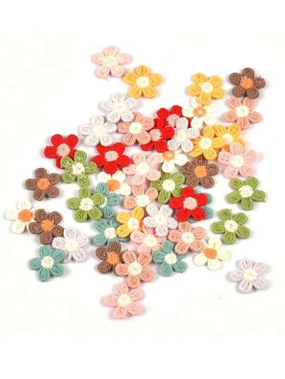 30pcs 1.7cm Multi-Color Mini Flower Trim Decorative Fabric Patches, Handmade Sewing DIY Accessories For Clothing, Hats, Scarves, No Adhesive