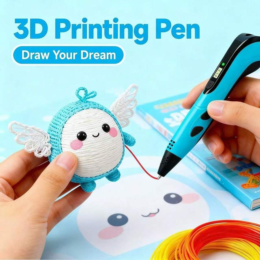 3D Printing Pen Creative Graffiti DIY Upgrade Edition, Album + Base + 3 Meters 10 Colors, Fast Heating With USB Power Supply, Durable Material. 3D Printing Pen Is Suitable For Children's 3D Painting Education, An Educational Toy, Suitable As A Gift For The Start Of The School Year, Party Gifts, Birthday Gifts For Boys And Girls. - Blue -upgraded version - 查看 1