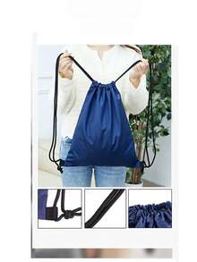 1个涤纶抽绳背包，马拉松运动包，篮球包 - 黑色 - 查看 4