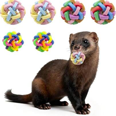 Brinquedo Bola Macaron Colorida com Sino, Brinquedo de Mastigar Resistente a Mordidas com Sino para Pequenos Animais de Estimação, Brinquedo Interativo para Afiar os Dentes para Coelho, Hamster, Porquinho-da-Índia, Gato, Cachorro, Acessórios para Animais de Estimação