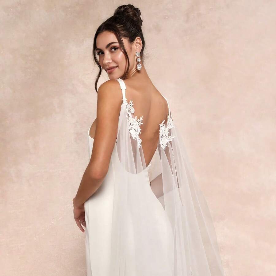 1pc Lace Trim Long Shawl Vest, Handmade Simple Elegant Bridal Wedding Dress Accessory - Multicolor - View 1