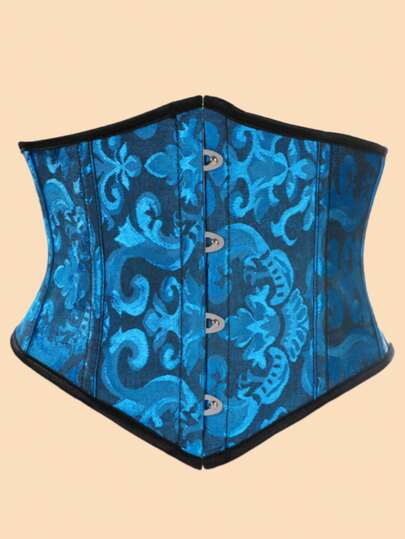 1pc Short Jacquard Corset Belt, Women's Button Closure Waist Trainer For Party Outfit