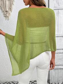 Áo Poncho dáng rộng, cổ tròn, màu trơn, thêu họa tiết bất đối xứng, thích hợp mặc mùa hè cho nữ. - màu xanh lá - Xem 3