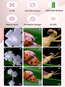 2-Inch IPS Screen Handheld Digital Microscope, Rechargeable Pocket Magnifier, 1000X Magnification Portable Microscope With 400mAh Battery, 8 Adjustable LED Lights, Photo & Video Recording, Anti-Slip Housing, STEM Science Tool For Coin, Plant, Insect Observation, Birthday & Holiday Gift - View 7