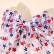 1pc 250th Anniversary Of American Independence Large Bow Hair Clips, Tulle Star Pattern Spring Clips, Red White Blue Patriotic Themed Party Decorative Hair Accessories, Party And Festival Photo Headpieces - 彩色 - 查看 3