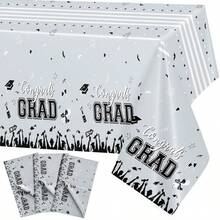 1pc/3pcs Silver 2026 Graduation Plastic Tablecloth 137*274cm, Disposable Rectangular Tablecloth For Graduation Party - Multicolor - View 6