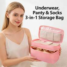 3-In-1 Bra, Panty & Socks Storage Set With Zipper Closure, Multi-Layer Compartment, Portable Large Capacity, Essential For Travel - View 2