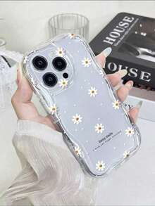 Flower Phone Case Apple Phone Case Daisy Pattern, Brighten Your Simple Thickened Anti-Drop Phone Case Compatible Waterproof Shockproof Scratch-Resistant - Clear - View 3