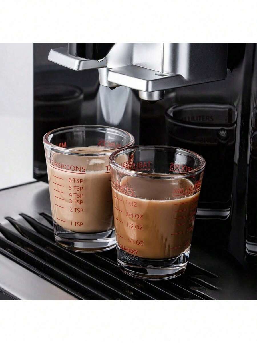 一套带刻度的玻璃量杯 - 1盎司、2汤匙、6茶匙、30毫升 - 耐用且可微波炉加热，适用于浓缩咖啡、葡萄酒和其他厨房用途 - 必备烹饪工具