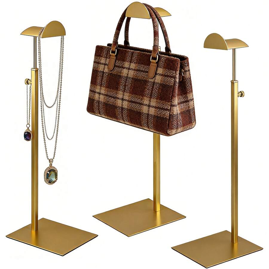 1/2/3pcs Adjustable Height Stainless Steel Handbag Display Rack, Multi-Functional Storage Shelf For Jewelry, Necklaces And Bags, Suitable For Home Closet, Vanity, Boutique And Shopping Mall - D-head Of Round Inner Rod - View 1