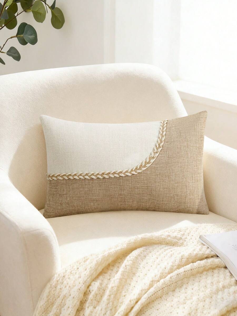 1/2 件装波西米亚风拼布腰枕套，沙发靠垫套（不含枕芯） - 米色 - 查看 1