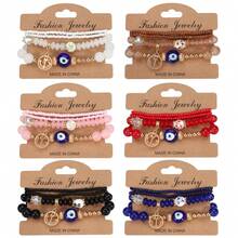 Set de 4 piezas de pulsera estilo bohemio con colgante de ojo de demonio de ancla, multicapa, con perlas de porcelana y cuentas de vidrio, pulsera elástica, nuevo juego de joyas, regalo casual - Bohemia - Ver 7