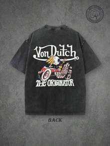 1pc Vons Dutchs "The Originator" Flying Eyeball Hot Rod Vintage Washed T-Shirt, Retro Kustom Kulture Graphic Tee, Double-Sided Print, High Quality T-Shirt, Classic Washed Shirt, Washed Pure Cotton T-Shirt, Casual Style, Perfect Gift Choice, Comfortable, Fashion Street Style Pure Cotton T-Shirt.Summer Clothes Shirts Summer Outfits For Women Vacation Outfits Women Summer Graphic Tees Women - 黑色 - 查看 2
