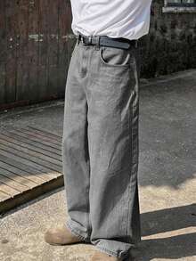 Vintage Loose Fit Denim Jeans For Teenage Boys - Grey - View 3
