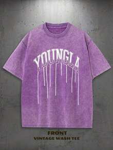 1PC Y2K Vintage Washed-Shirt |   Men's Graphic Tee |   YLA Dripping Skull Design Pattern |   Gifts Men Or Boyfriend |  % Cotton |   230Gsm Thickened Fabric |   Unisex - 紫色 - 查看 3