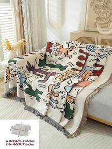 Lightweight Jacquard Outdoor Picnic Blanket, Camping Mat, Portable Ground Mat, Lawn Mat, Hanging Tapestry, Tent Groundsheet, Multipurpose Tablecloth, RV Blanket, Sofa Cover, Throw Blanket, Nap Blanket, Reversible Sofa Cover, Backrest Cover, All-Season Sofa Blanket, 1pc - Beige - View 15