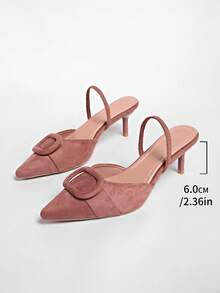 Women's Velvet Effect Embellished Pointed Toe High Heels,Kitten Heels - Pink - View 9