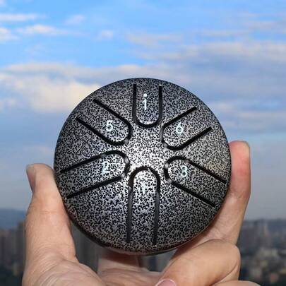 1pc 3-Inch Portable Mini Steel Tongue Drum, Ethereal Drum, 6-Tone Mini Metal Hand Drum Percussion Instrument With Songbook And Drumsticks, Compact And Portable Outdoor Garden Rain Drum, Suitable For Beginners, Camping, Yoga, Meditation, Outdoor Activities, Festival Music Gift, Perfect For Yoga And Meditation - Handcrafted Steel - Relaxation And Mindfulness, Birthday Gift, Classroom Gift, Music Gift, Drum Accessories, Drum Instrument, Ideal Gift