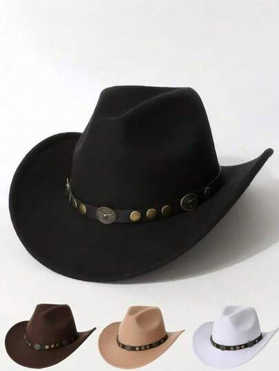 Men's And Women's Western Cowboy Hats, Bowler Hats, Women's Cowboy Hats, Men's Cowboy Hats, Jazz Hats, Hats, Equipped With Detachable Rivet-Inlay Decorations. Suitable For Cowboy-Themed Events, Retro Parties, Role-Playing, Fashion Nights, Festival Celebrations, Bachelor Parties, Birthday Celebrations, Stage Performances And Daily Wear.