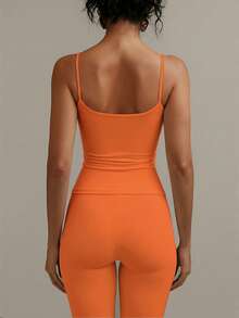 XLLAIS Women's Sexy Backless Solid Color Elastic Casual Camisole Summer - Bright Orange - View 2