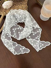 1. 柔软优雅的蕾丝围巾，时尚的植物图案围巾，刺绣薄围巾，适合办公室女士用作腕带、发带、头巾、领巾等。 - 白色 - 查看 7