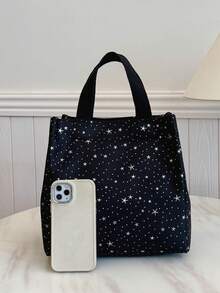 Portable Insulated Lunch Bag, Lunch Box, Bento Bag, Dinner Insulation Bag, Thickened Cute Fruit Lunch Bag For Students, Asymmetrical Star Lunch Bag - Black - View 2